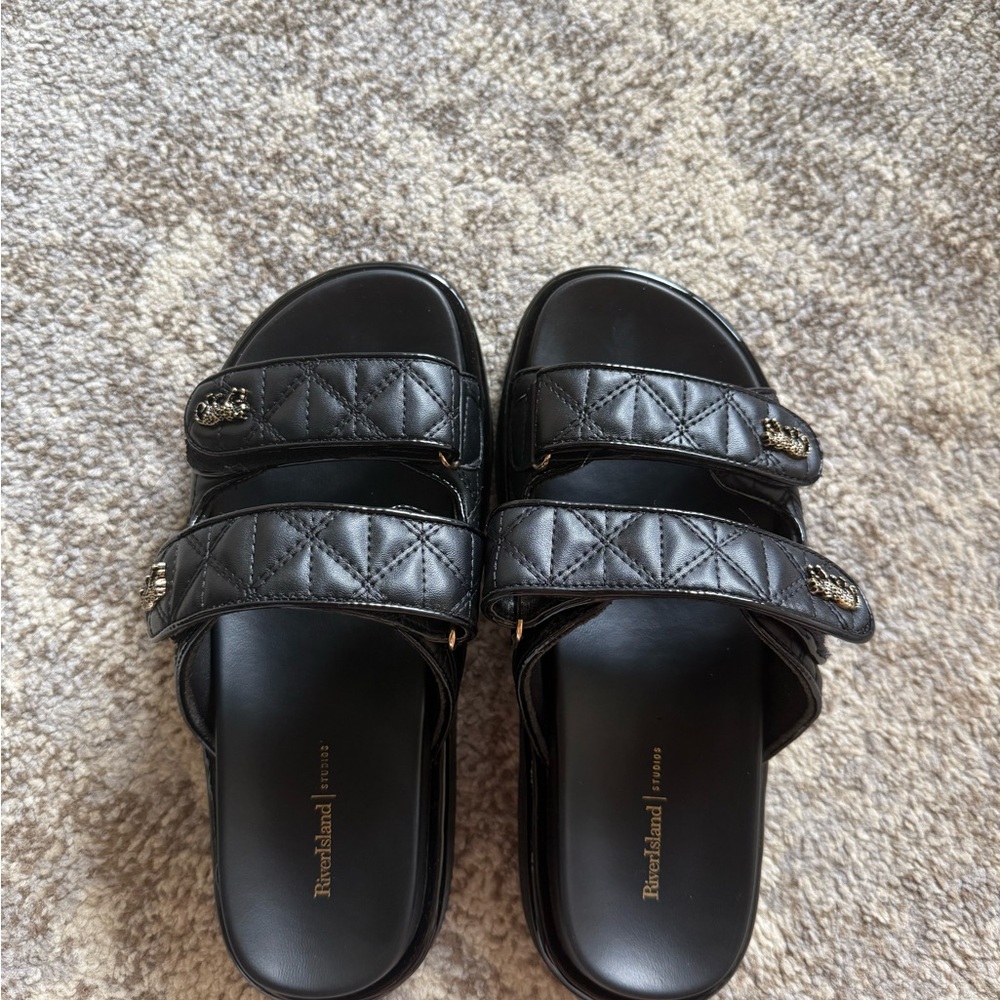 River Island Black Quilted Sandals